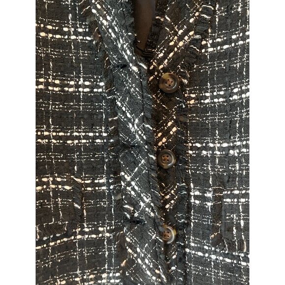 Ann Taylor Womens Black & White Tweed Fringed Button-Front Blazer Size 8 NWT - Picture 4 of 9